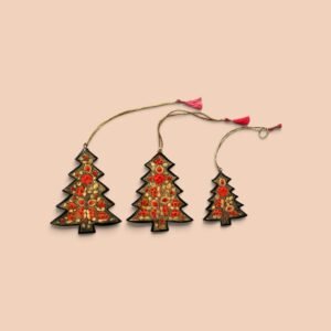 Hand-Painted Kashmiri Paper Mache Christmas Tree - Set of 3