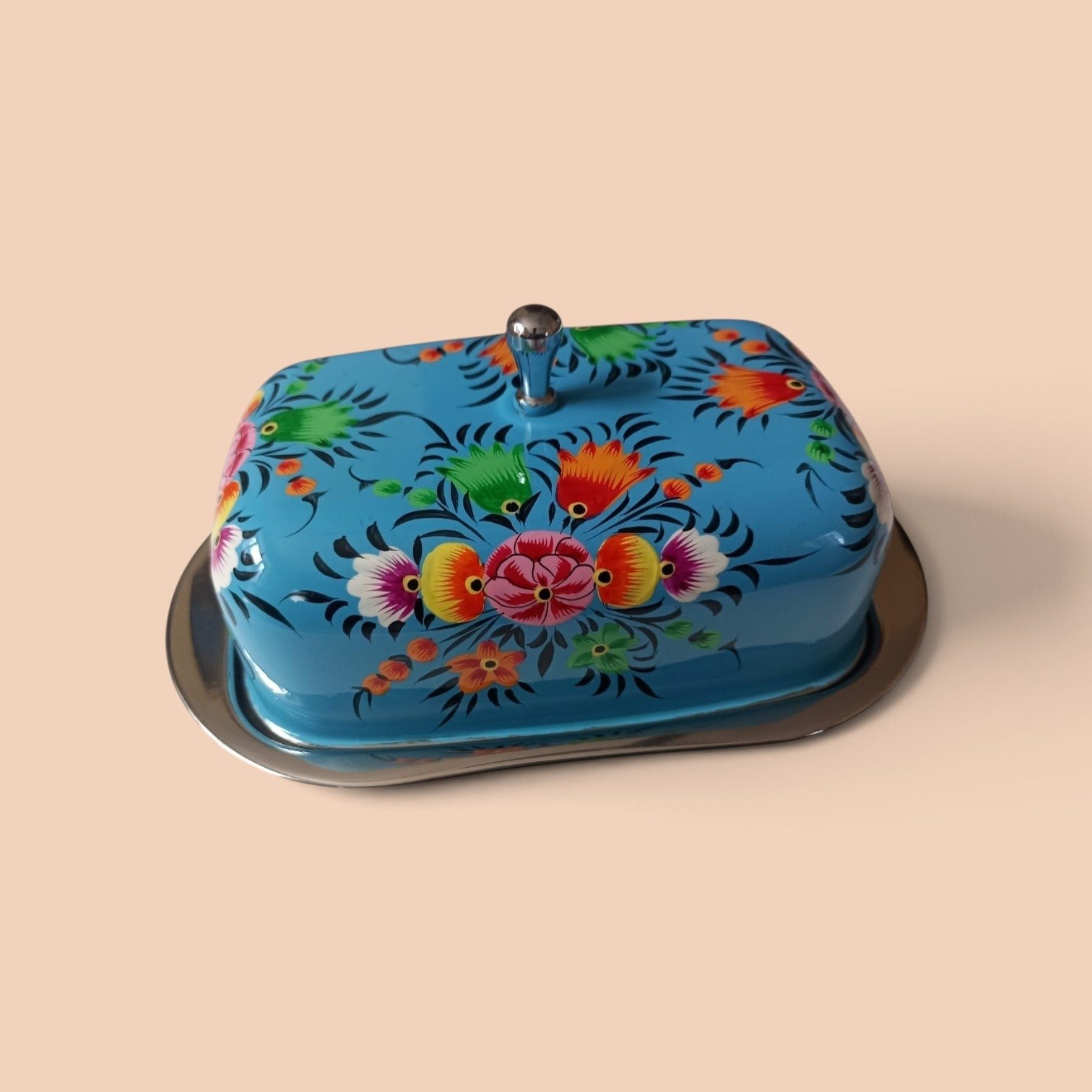 Hand-Painted Enamelware Stainless Steel Butter Dish (1 Lb Capacity) - Image 2