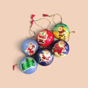 Hand-Painted Kashmiri Papier-Mache Christmas Santa Baubles